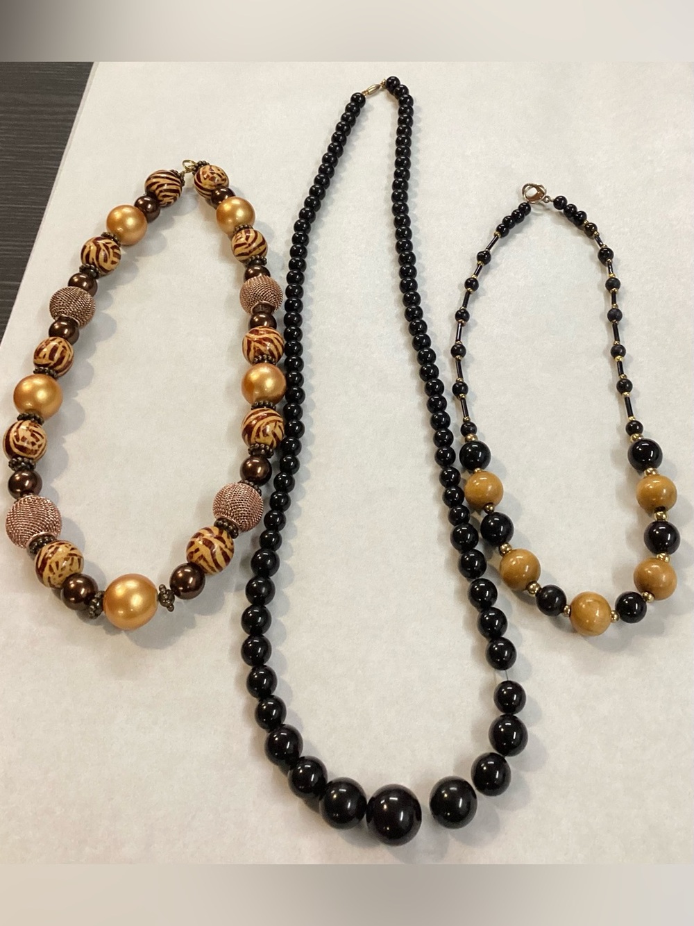 Black and Gold Beaded Women's Necklace Set - Elegant Multistrand Style
